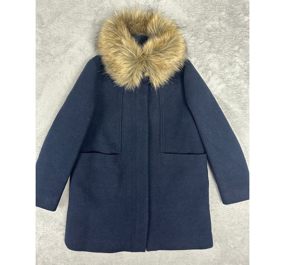 Crewcuts J.Crew Girls 8 Faux-Fur Collar Navy Blue Chateau Parka Winter Coat Zip